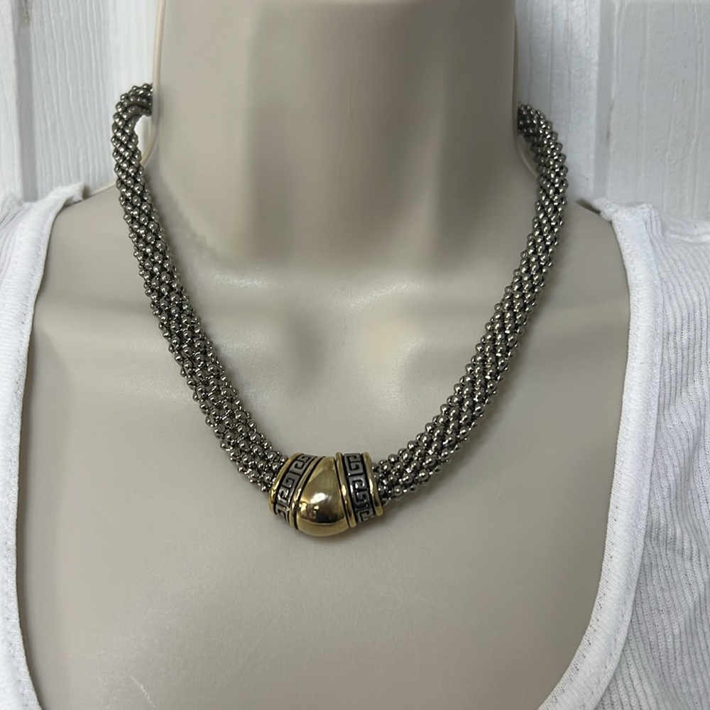 Silver & Gold Plated Statement Necklace Decorative Front Magnetic Closure 18”